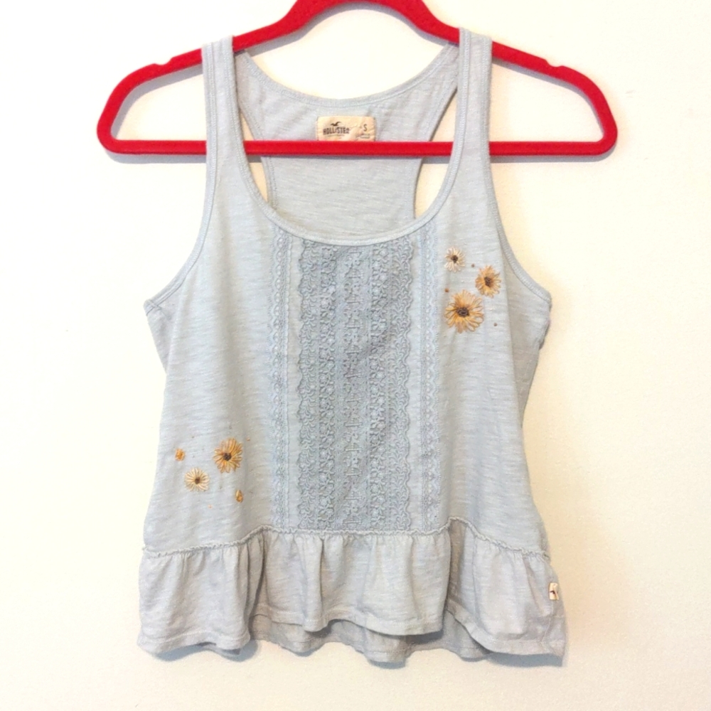Daisy🌼Lace Ruffle Peplum boho festival Tank Embroidered Flowers & Heart